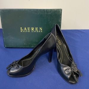 Lauren Ralph Lauren Genuine Leather Black Peep Toe Heels 7.5 B-94